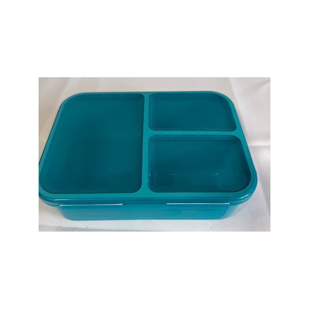 Bento Lunch Box Teal 3-Compartment Snap Lid Meal Prep Food Storage School Work